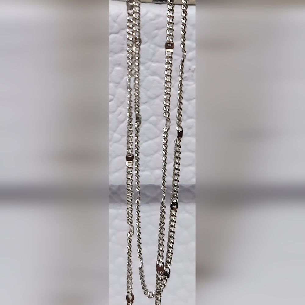 18K White Gold Plated Dainty Link Chain With Rect Stations Vintage